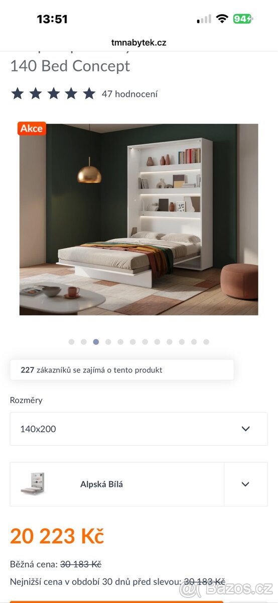 Sklápěcí postel 140 cm matrace - 5