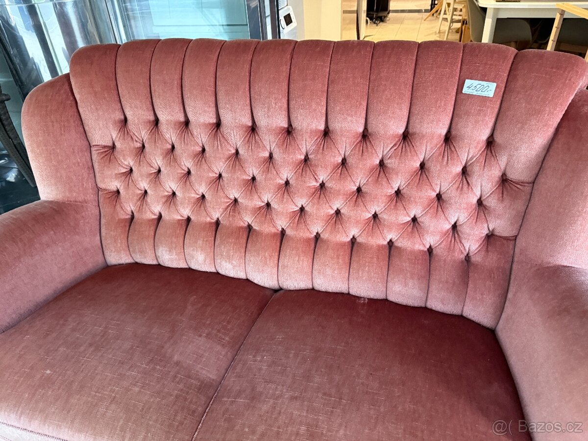 Retro sametová pohovka 70.-80. léta růžová - 5