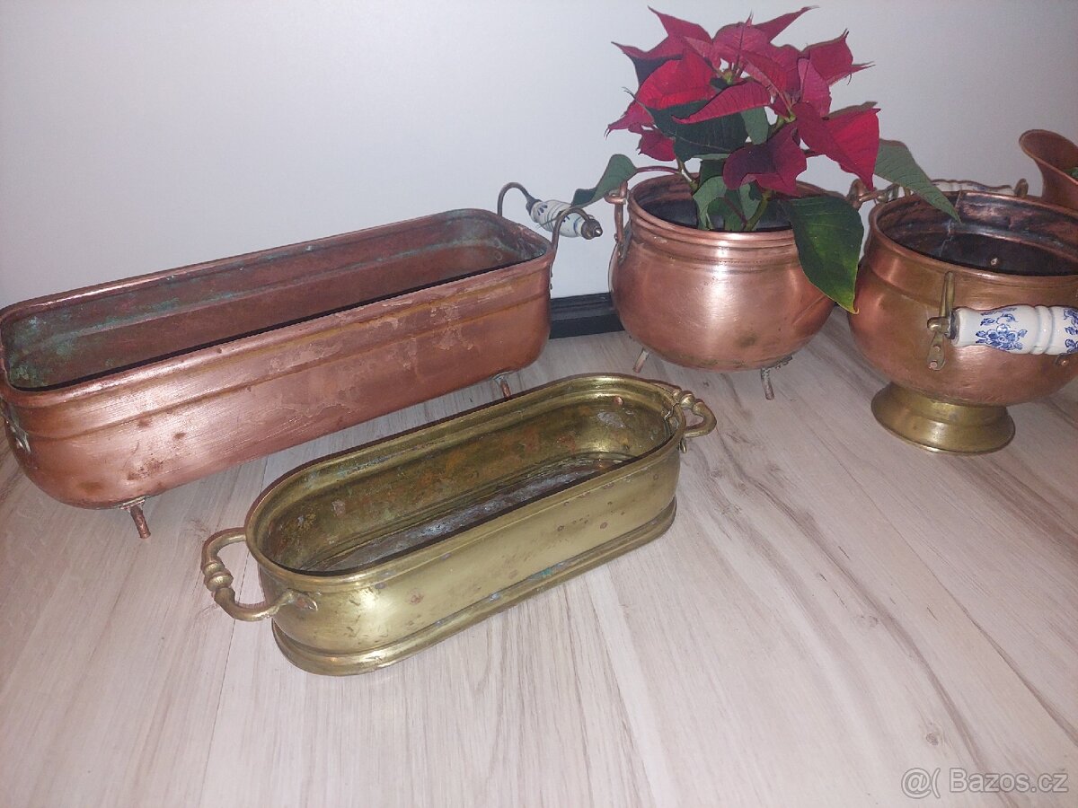 Staré MOSAZNÉ A MĚDĚNÉ NÁDOBY+kotlíky - 5