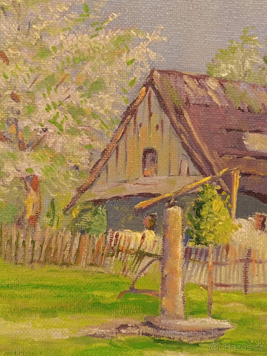 Obraz Nahodil, valašské chalupy, olej 47x55 - 5