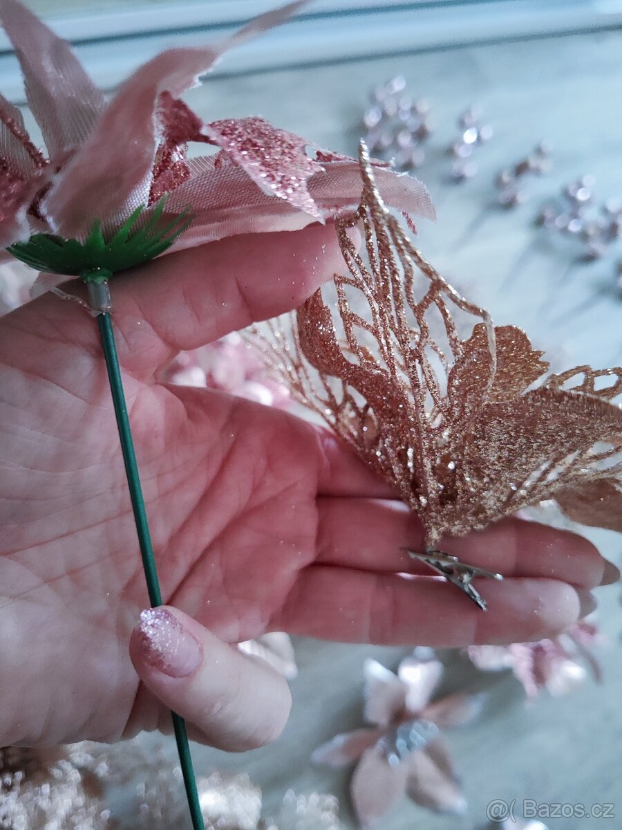 Vánoční ozdoby, květ, vločka,m. Různé barvy - 5