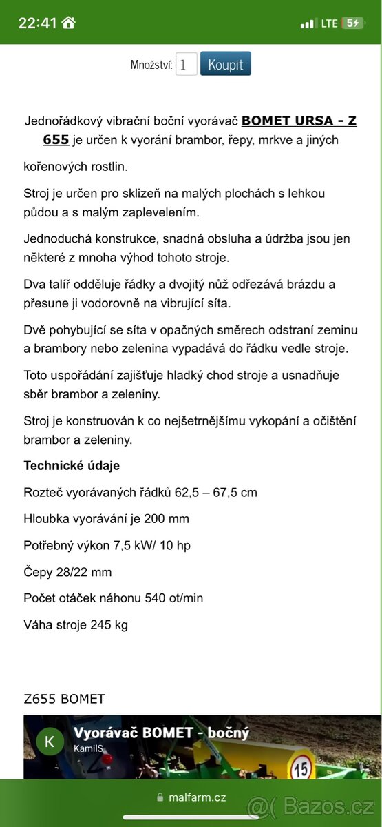 Vyoravač brambor jednořádkový - 5