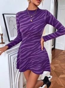 Pletené elegantní šaty Knit Mix - Fialová/L - 5