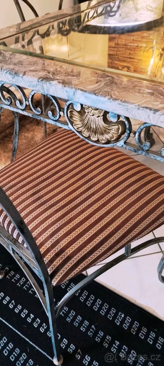 Stůl jídelní velký a 6 židlí - deska mramor - 5