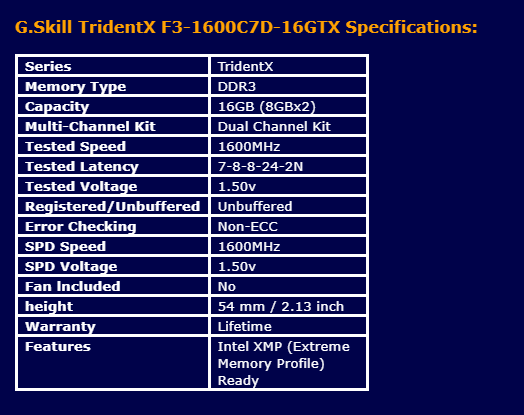 16GB DDR3 1600 CL 7-8-8-24 1,5V XMP G.Skill TridentX - 5