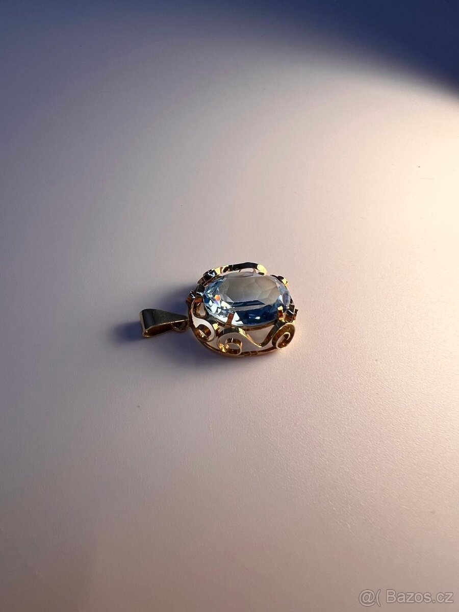 💎Krásný zlatý přívěsek s akvamarínem 585 – 4,44 g - 5