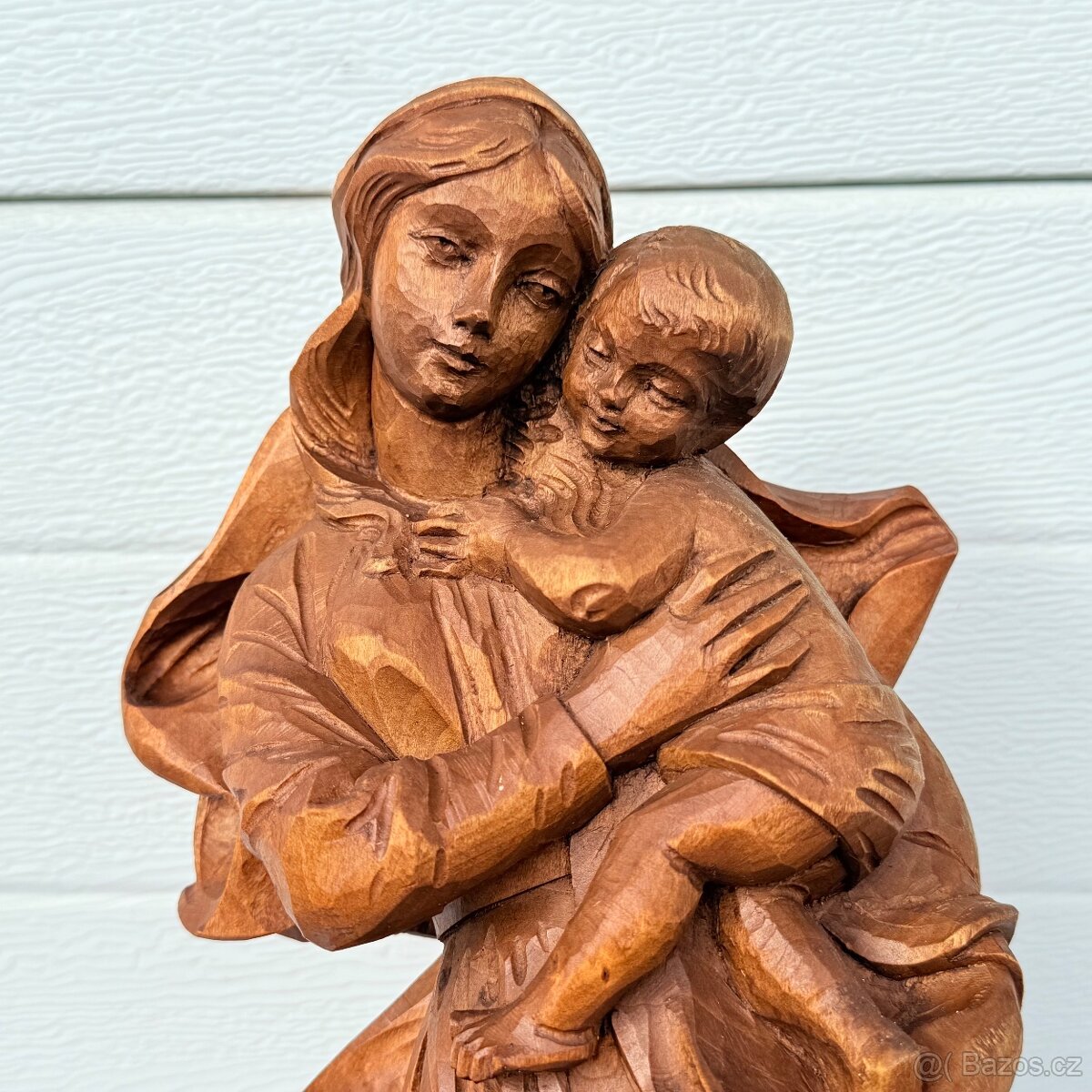 Velká dřevěná socha Panna Marie s Ježíškem řezba - 5