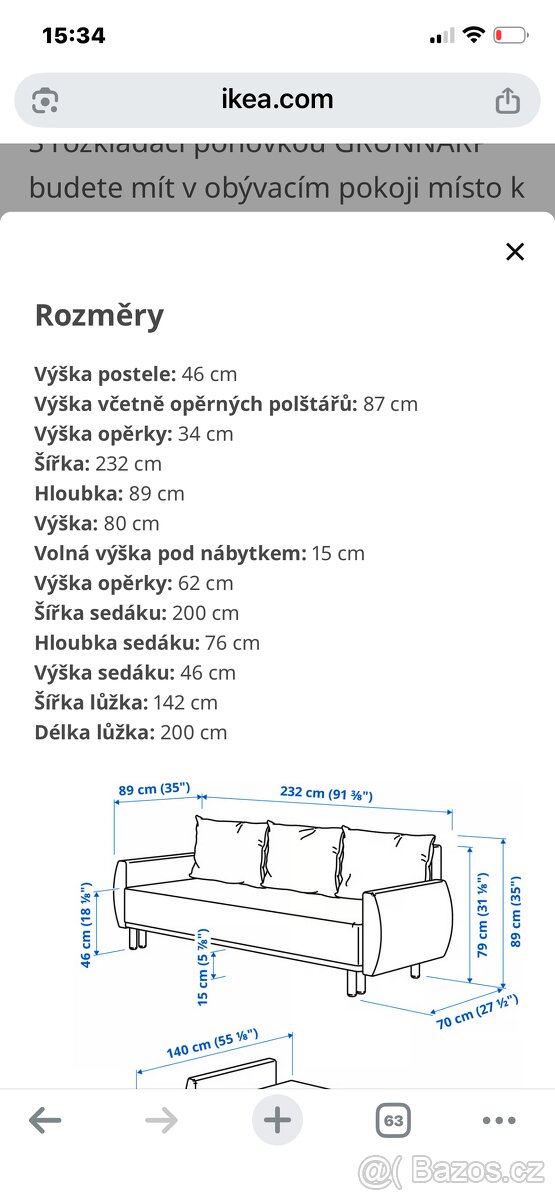 Třímístná sedačka IKEA rozkládací - 5