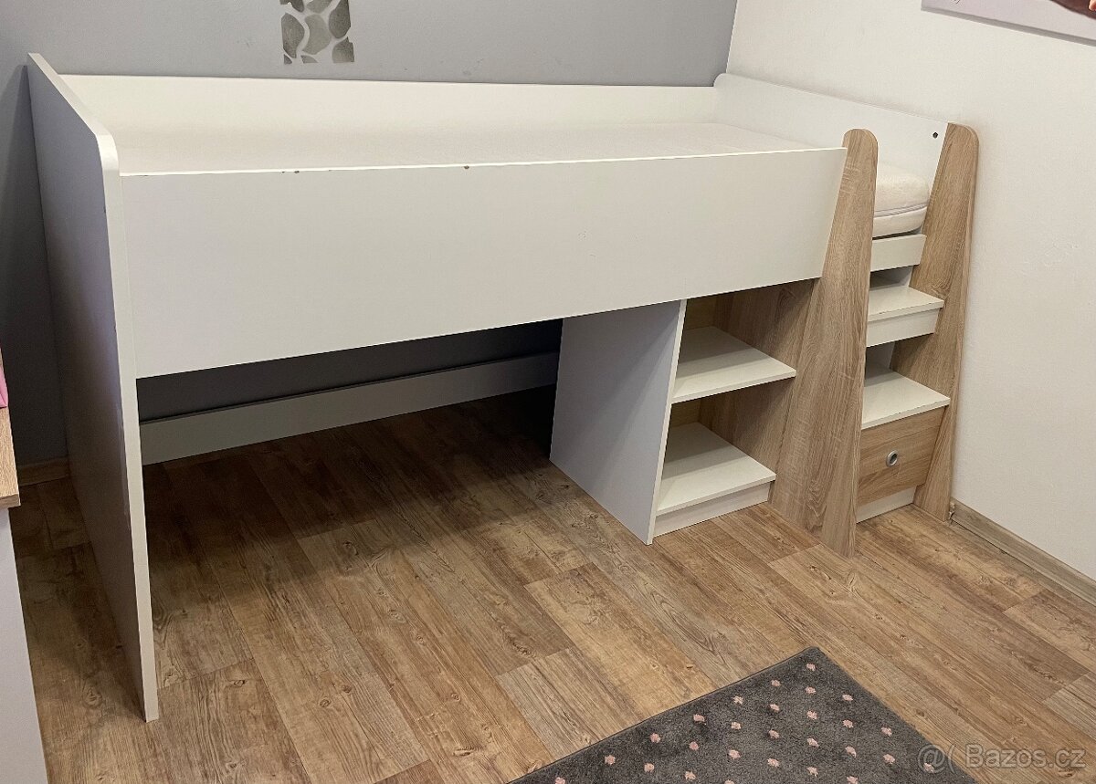 Krásná vysoká postel Pierre – dub sonoma/bílá - 5