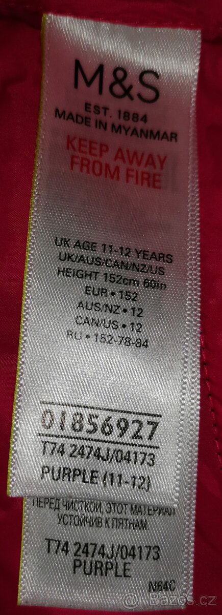 Dívčí modrá zateplená bunda s kapucí M&S vel. 11 - 12 let - 5