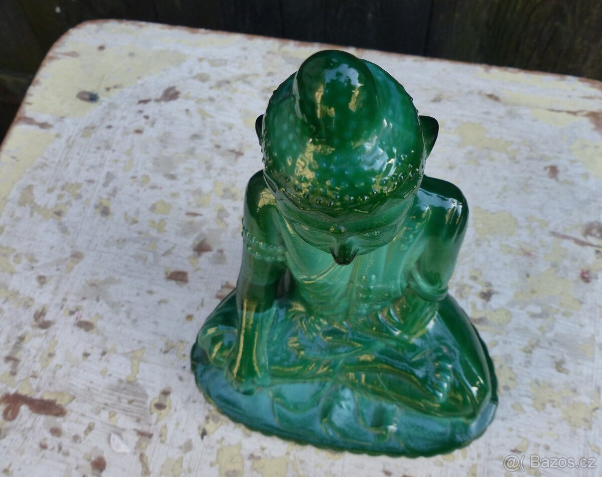 Buddha, malachitové sklo, Schlevogt - 5