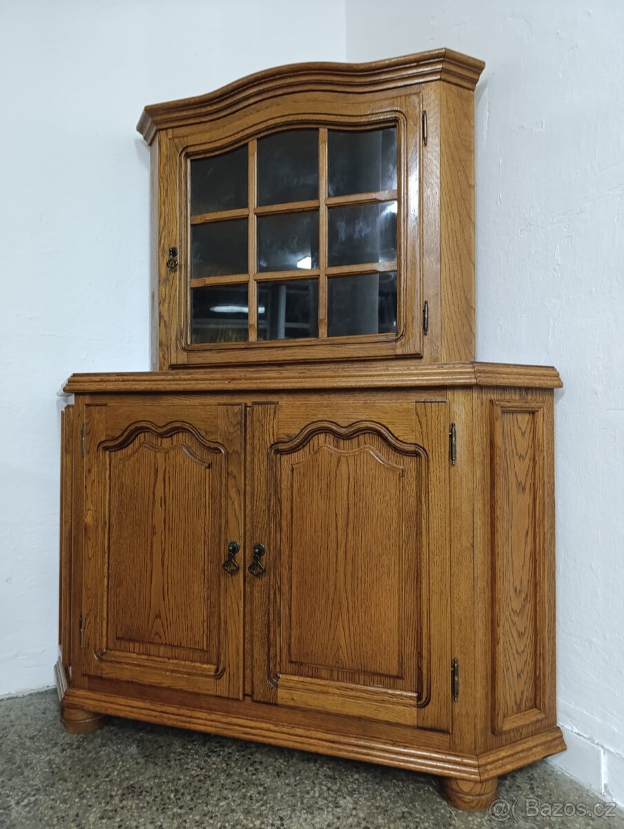 Rustikální příborník / rohová komoda + vitrína, masív - 5