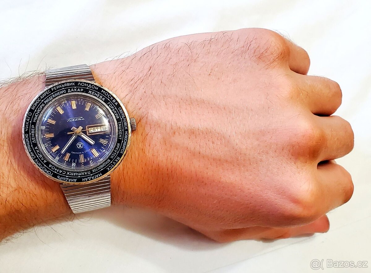 Raketa World Time USSR Automat hodinky, Modrý ciferník - 5