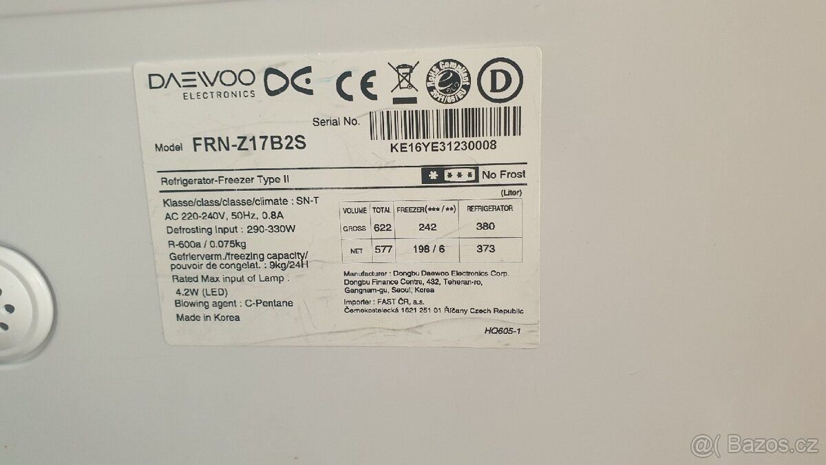 Nefunkční A. lednice Daewoo FRN-Z17B2S - 5