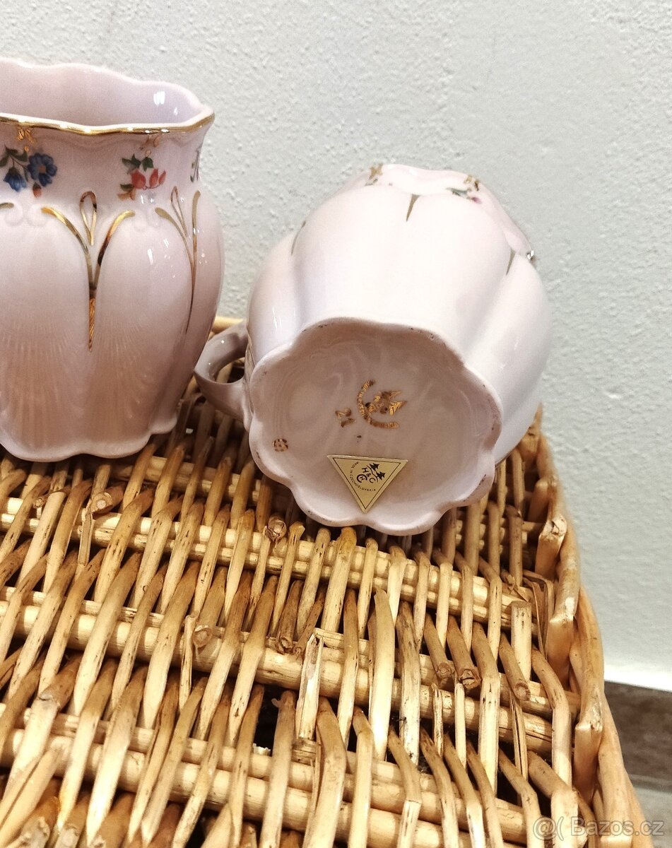Růžový retro porcelán, dětské hrníčky,velké keramické hrnky - 5