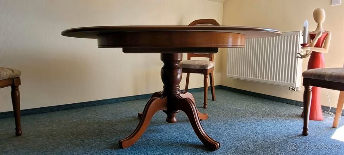 Stůl kulatý jídelní, rozkládací a 3 židle - 5