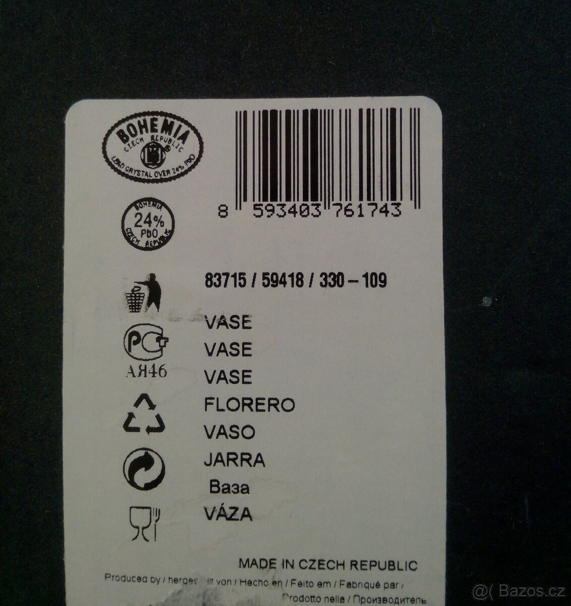 VÁZA Z OLOVNATÉHO KŘIŠŤÁLU CRYSTAL BOHEMIA - nová, váha 4 kg - 5