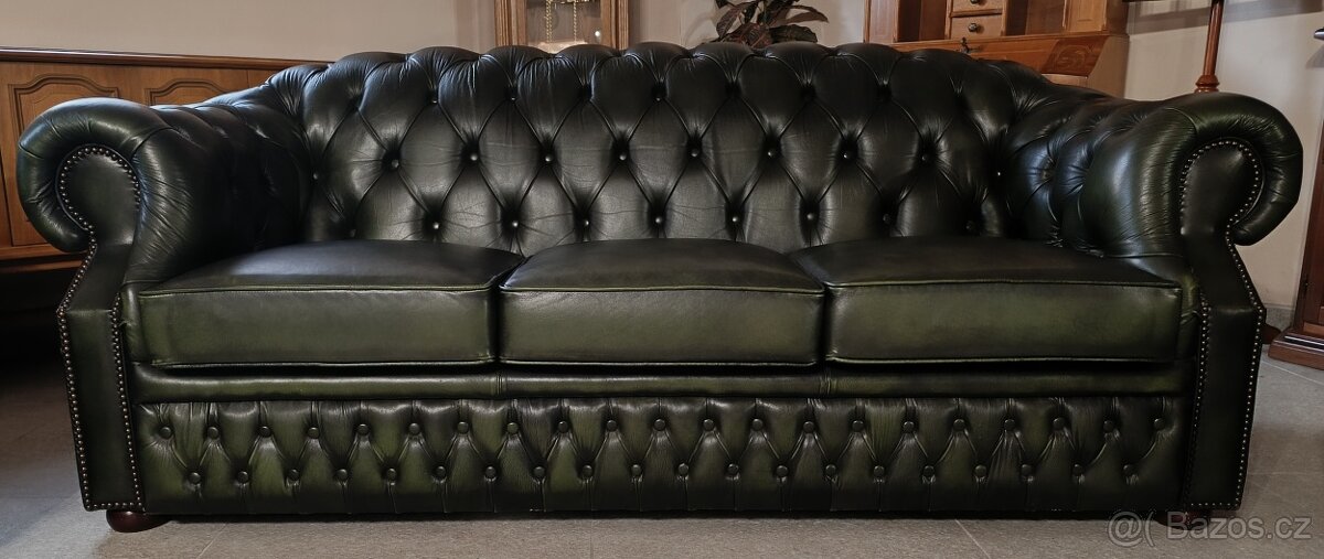 Kožená, Chesterfield(originál)sedací souprava 3+2+1. TOP - 5