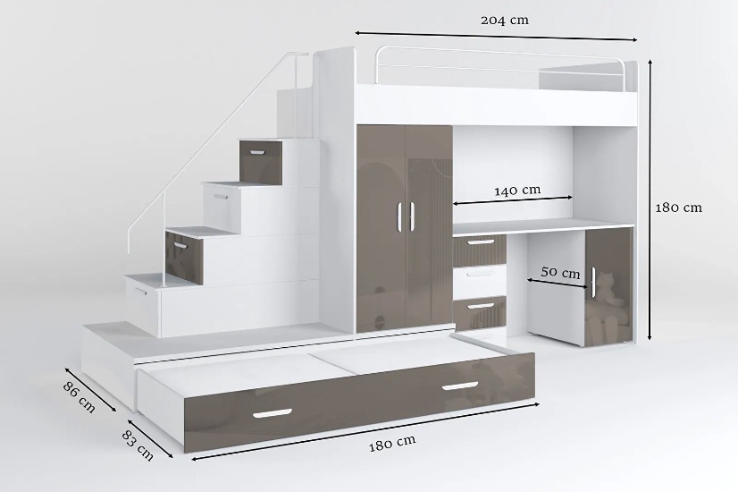 Nová multifunkční patrová postel, psací stůl, skříň - 5
