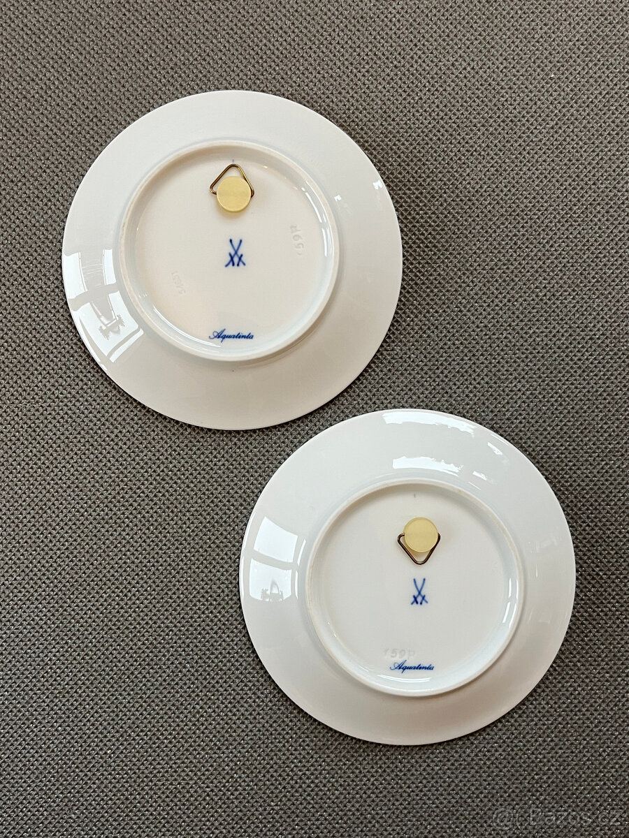 Míšeň Meissen 2x závěsný talířek Aqualinta 11.5 cm - 5