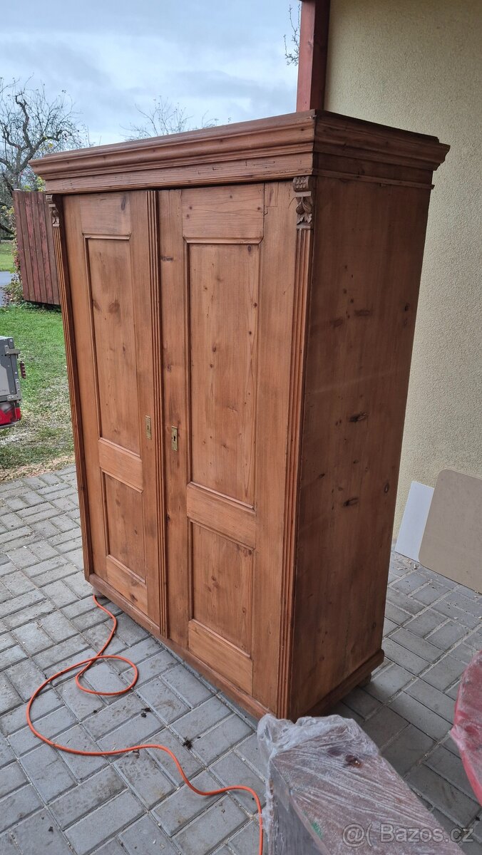 Starožitná masivní dřevěná selská šatní skříň venkov chalupa - 5