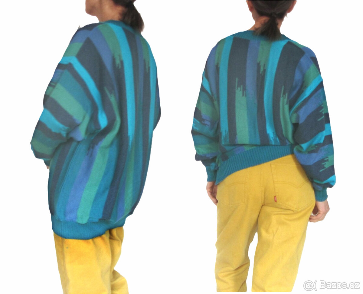 Vintage 80s pánský modrozelený svetr s visačkou - 5