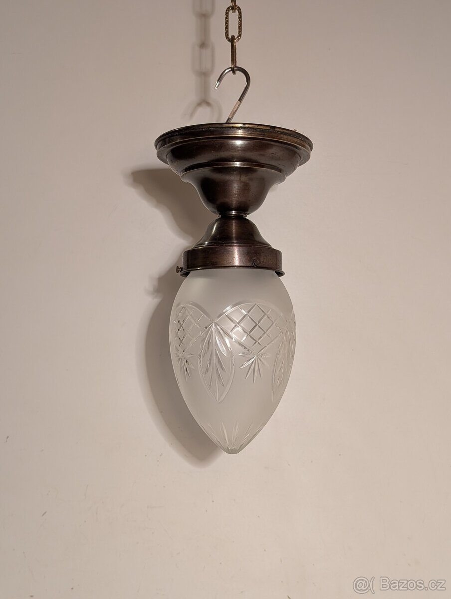 mosazný secesní lustr vybrušované matové stínidlo až 2ks - 5