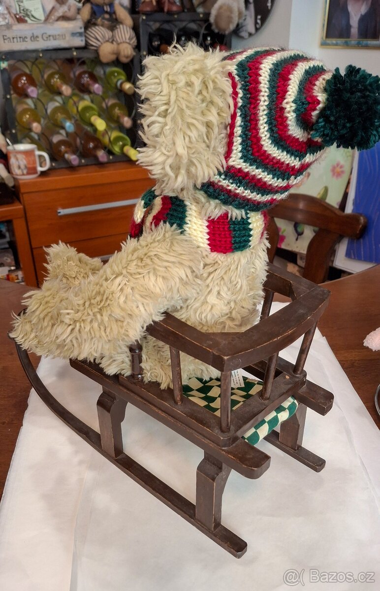Retro plyšový medvídek na saních - 5