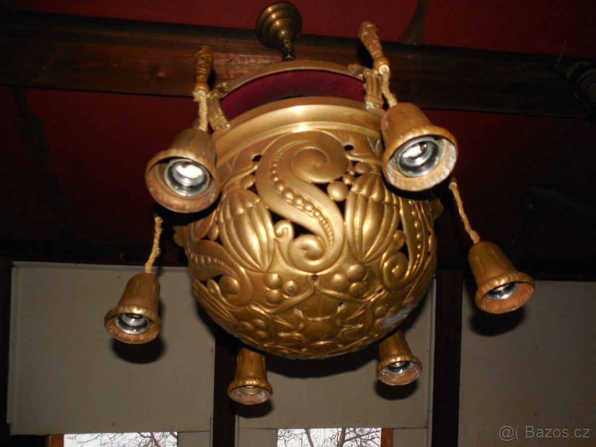 Rondo kubistický mosazný lustr art deco - 5