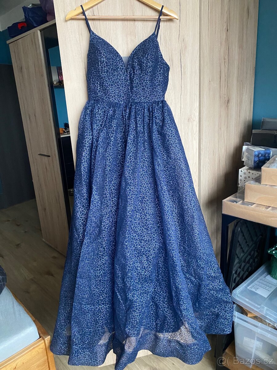 Tmavě modré maturitní plesové šaty S - 5