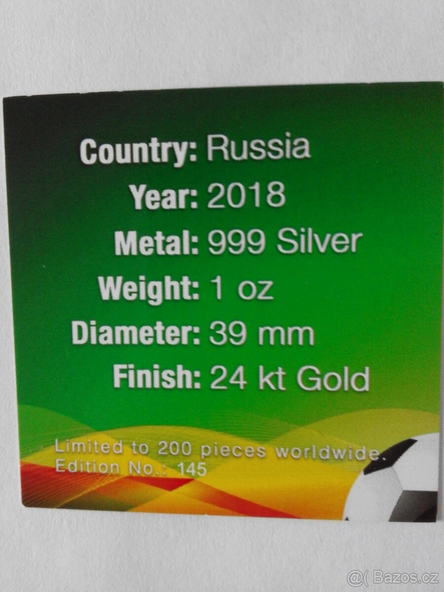 Stříbrná Fifa Rusko Kremlin Ball 2018,zlacená, číslovaná - 5