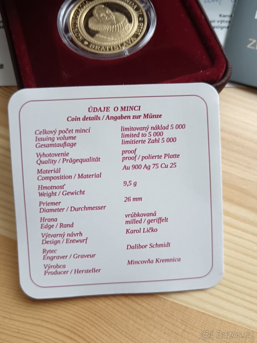 Zlatá Sběratelská mince 100€ 400.Výročí Korunovace Ferdinand - 5