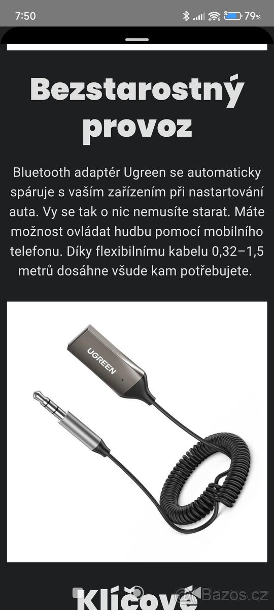 Handsfree Bluetooth 5.0 aux přijímač receiver záruka 05/2026 - 5