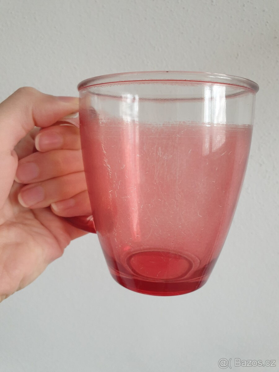 Retro červené skleněné hrnky sklo 2ks - 5