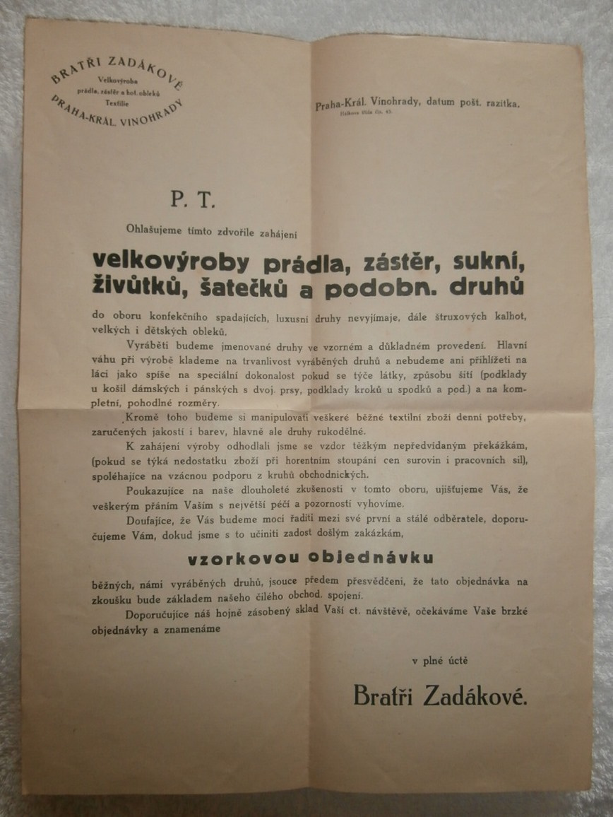 Staré tiskoviny, písemnosti a vizitky ze začátku 20.století - 5