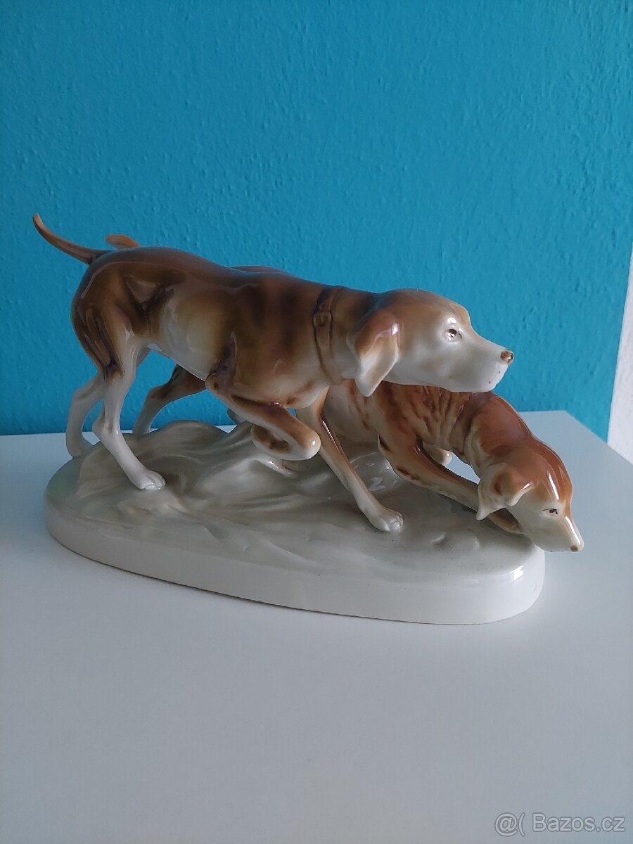 Retro porcelanova soska lovecti psi ROYAL DUX - 5