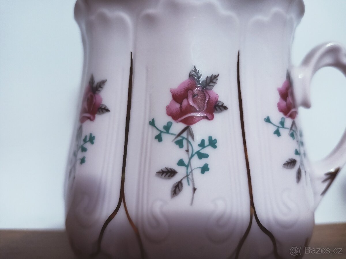 2x hrnek z růžového porcelánu s květem růže - 5