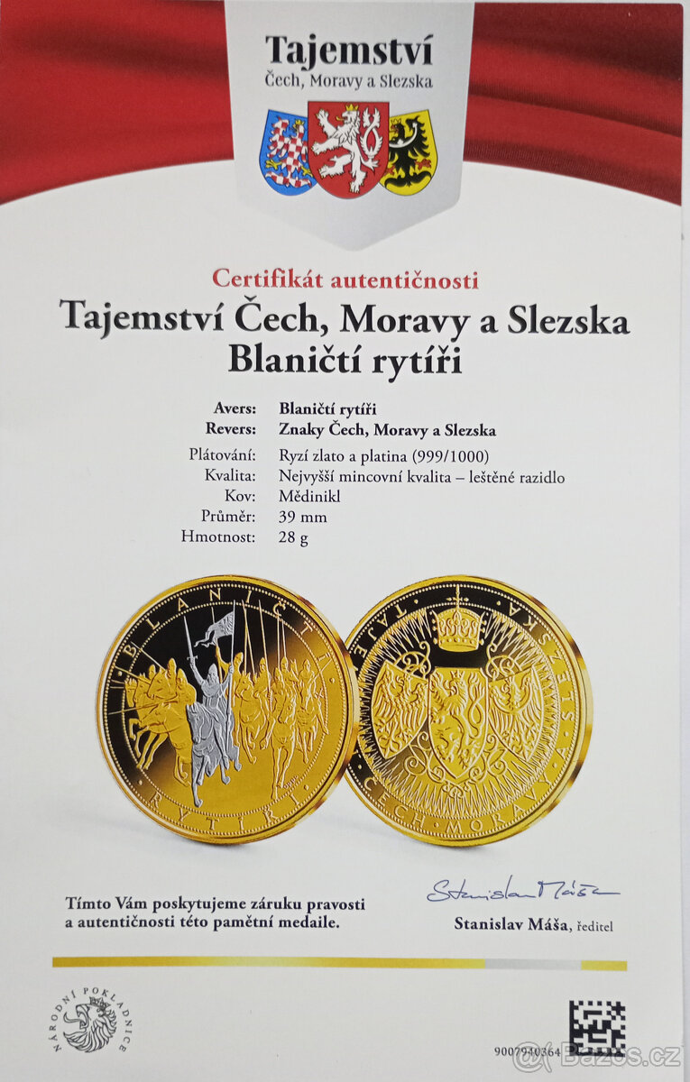 Pamětní medaile Blaničtí rytíři | zlato & platina | certifik - 5