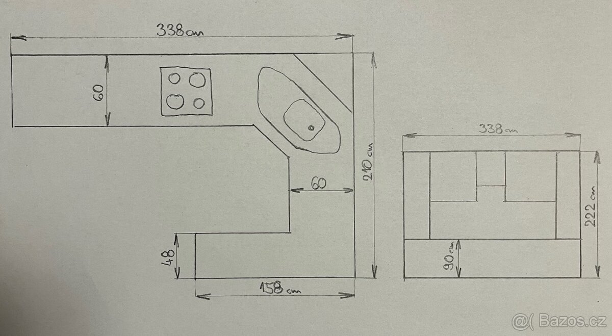 Kuchyňská linka, 340cm, olše - 5