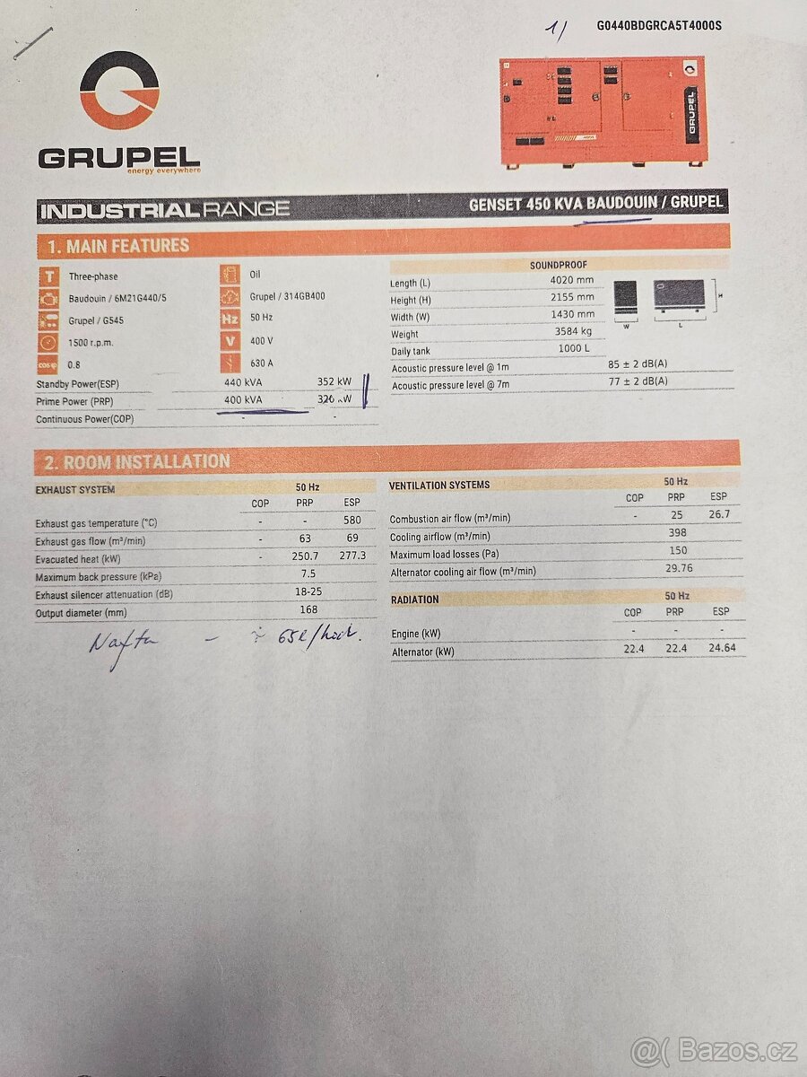Diesel elektrocentrála 450 kVA GRUPEL / BAUDOUIN – NOVÁ – 20 - 5