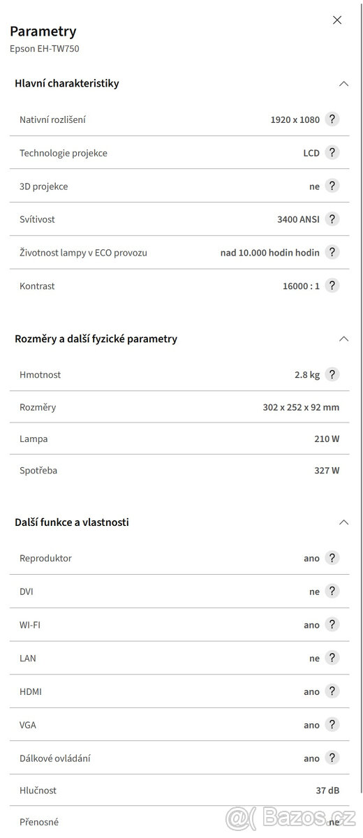 Projektor Epson EH-TW750 - 5