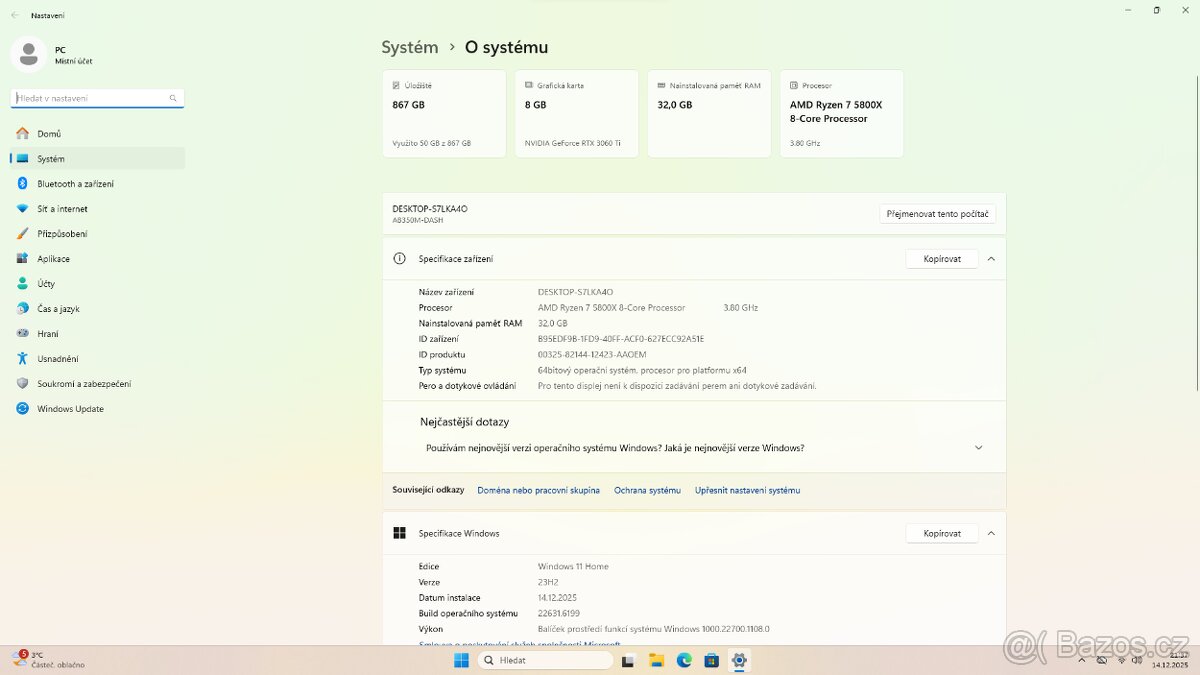 Herní PC - Ryzen 7 5800X, RTX 3060 Ti, 32 GB RAM, záruka - 5