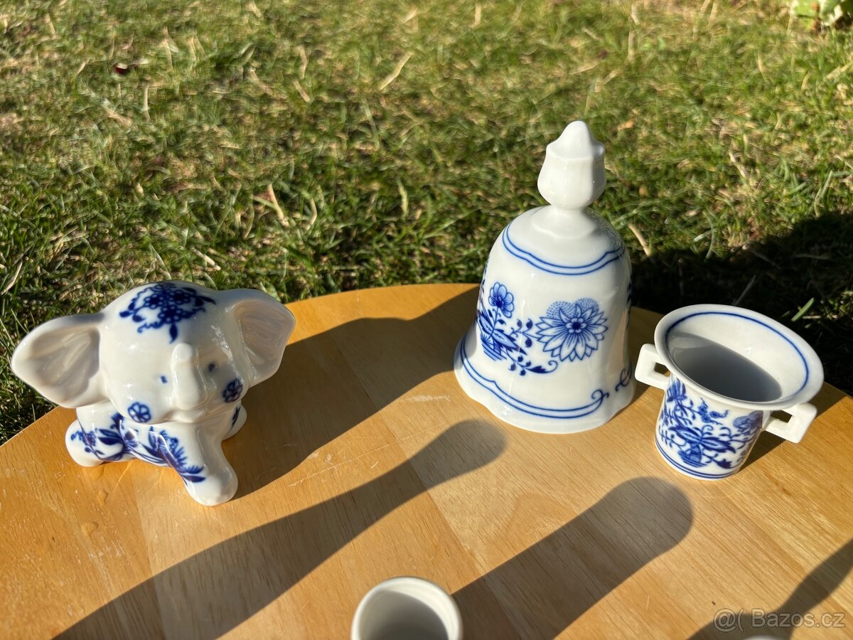 Porcelánové miniatury – cibulový vzor, modrobílá dekorace - 5