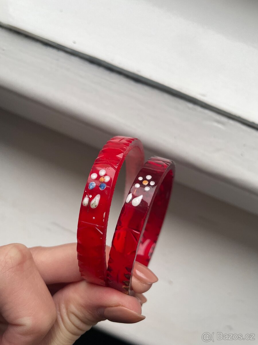 Starožitné kroužky bangle jablonecké skleněné - 5