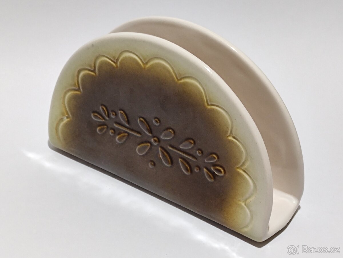 Retro stojan na ubrousky, starý, keramika, ČSSR, pošta 79.- - 5