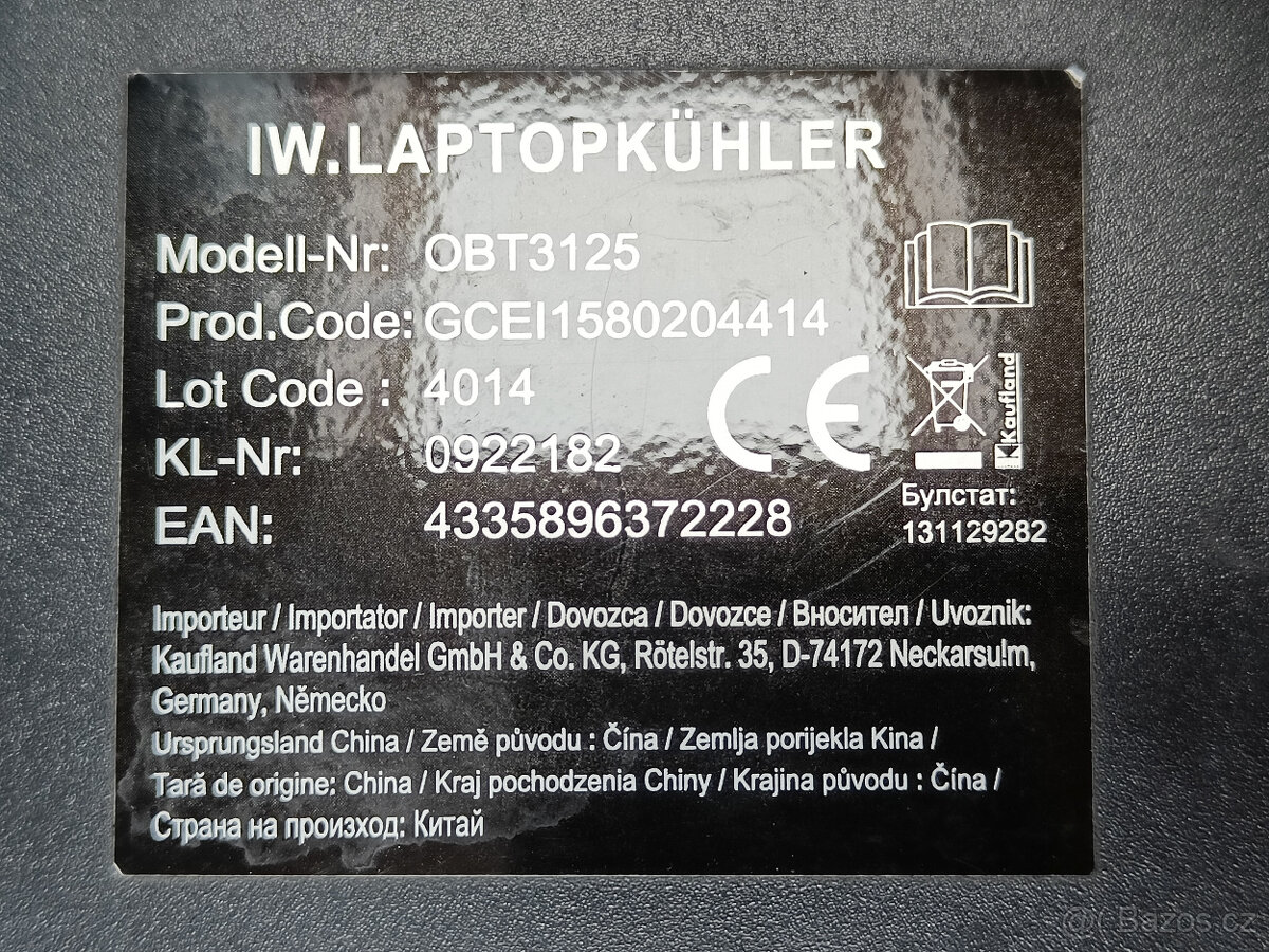 Chladící podložka pod notebook, 15", vypinac, 2xUSB, 2 vent - 5