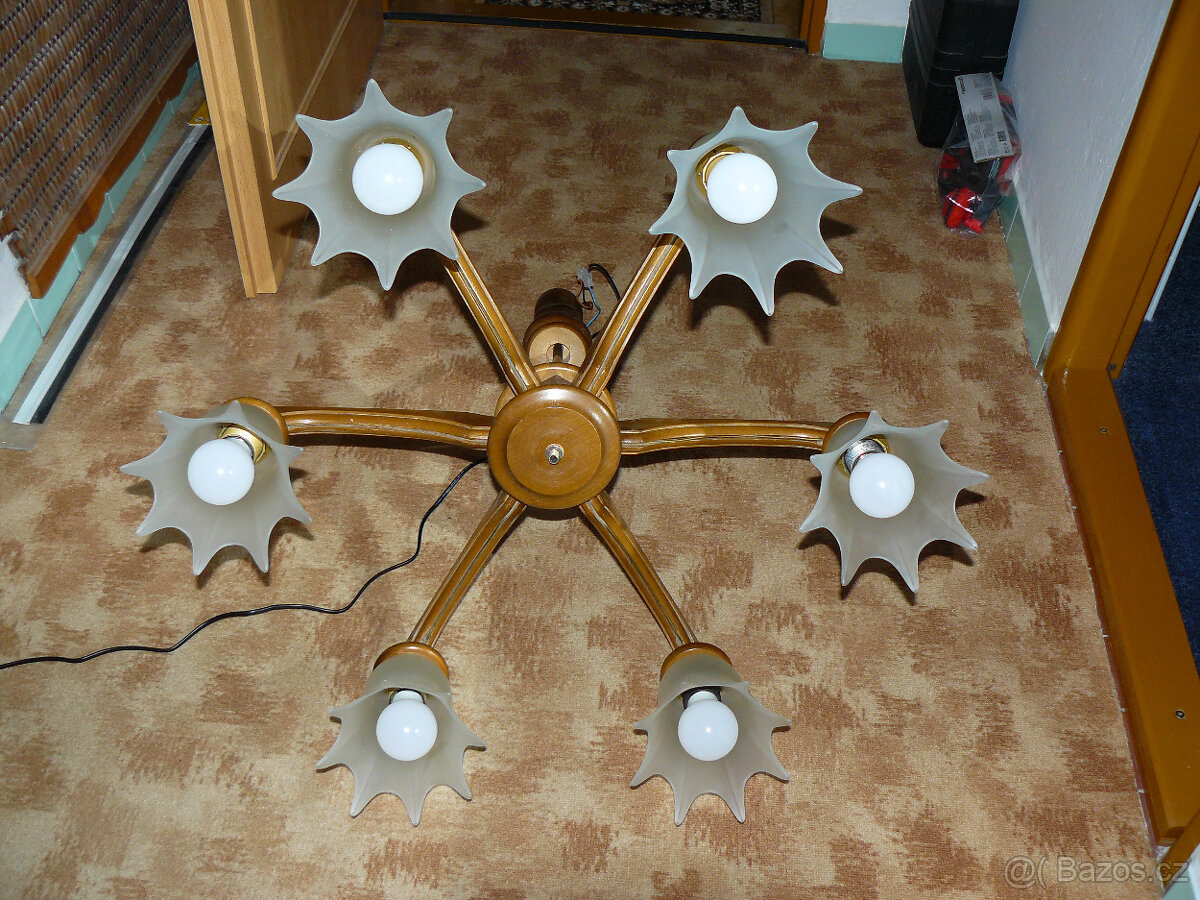 Lustr retro dřevěný - 5