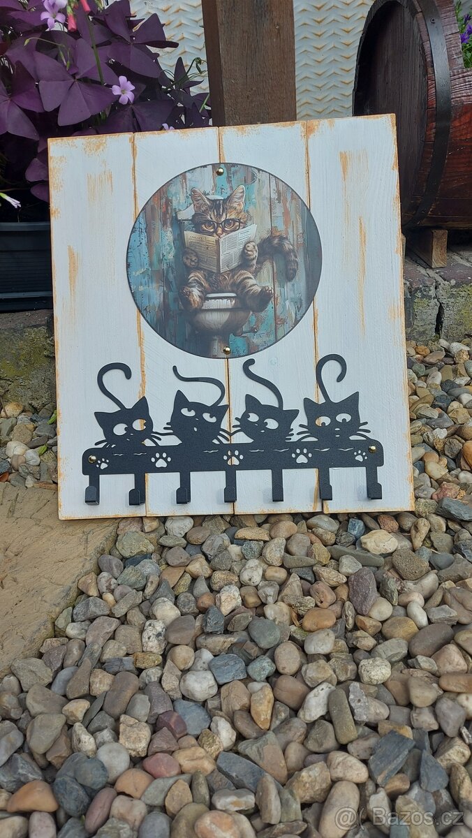 Hand made "kočičí " věšák na klíče Provence - 5