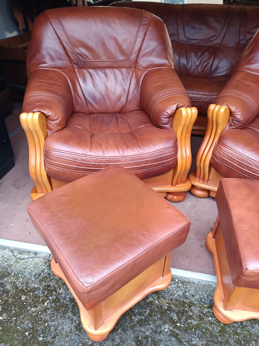 Rustikální kožená sedací souprava - rozkládací . - 5