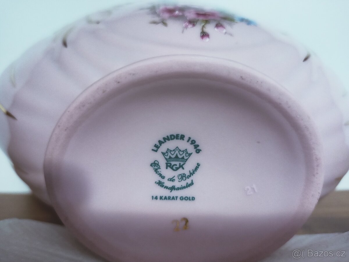 košík z růžového porcelánu 14 karát. zlato - 5